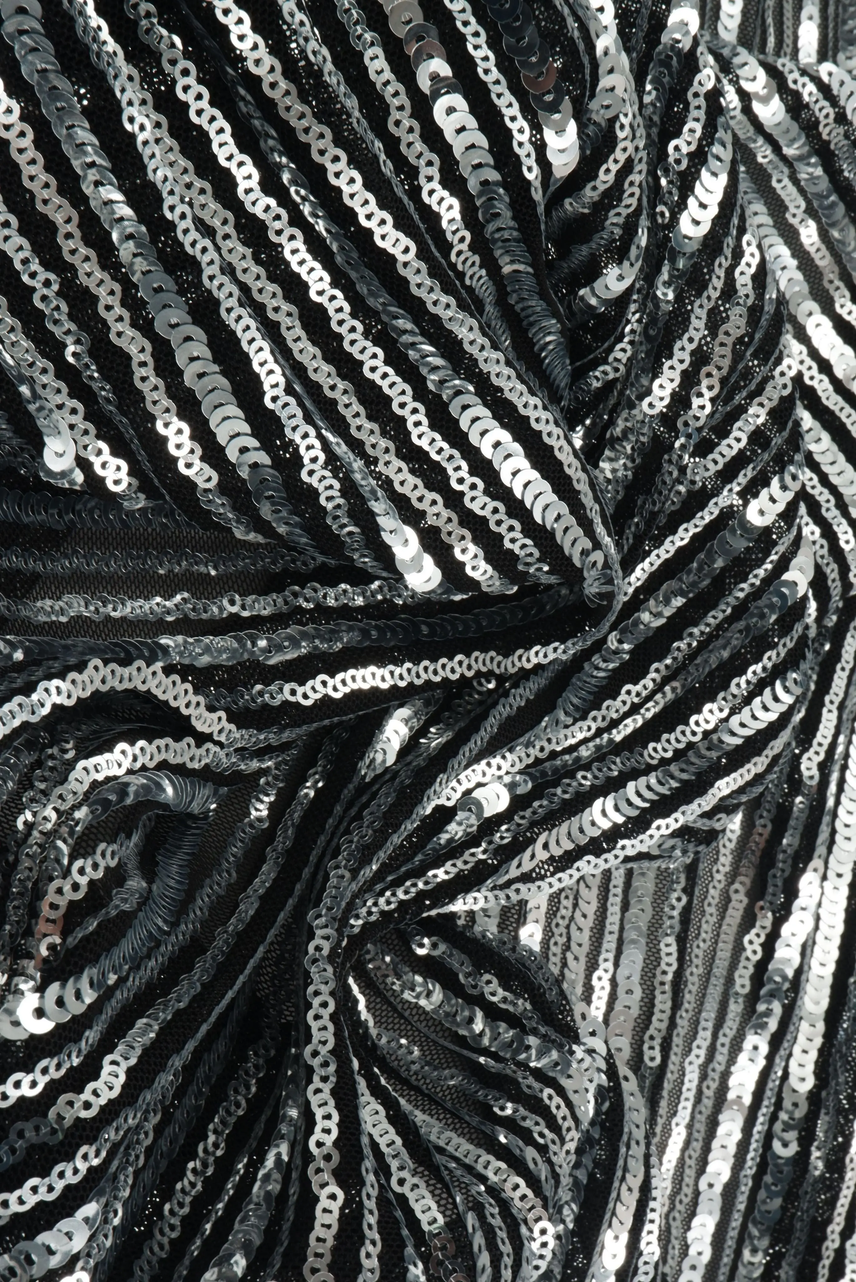 Black & Silver Sequin Embroidered Lace Knit Fabric - KNC-33544 - Image 3