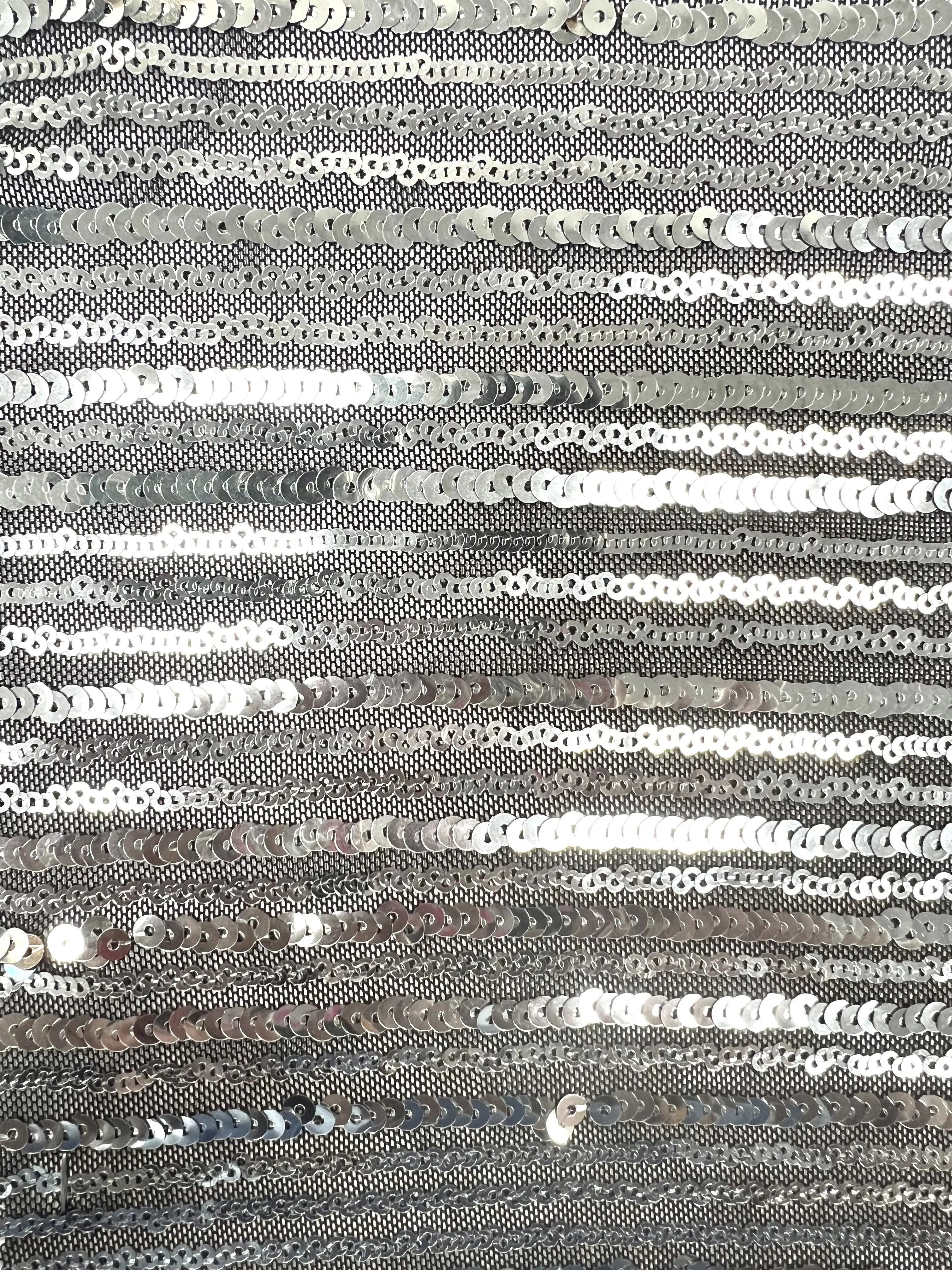 Black & Silver Sequin Embroidered Lace Knit Fabric - KNC-33544 - Image 4